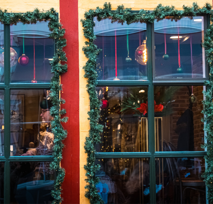 Conrads café decorated for Christmas