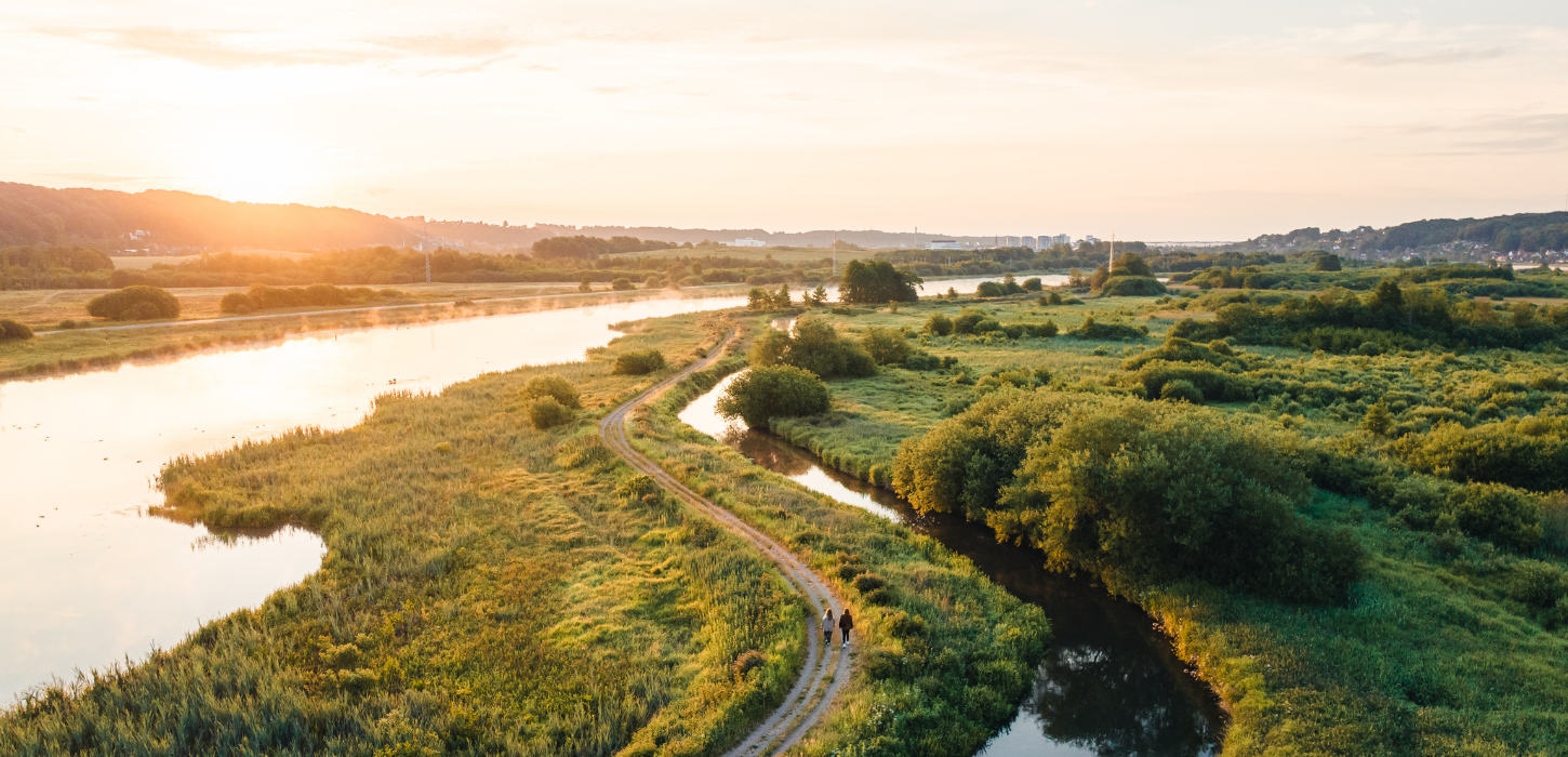 Udsigt over Kongens Kær med to på vandretur