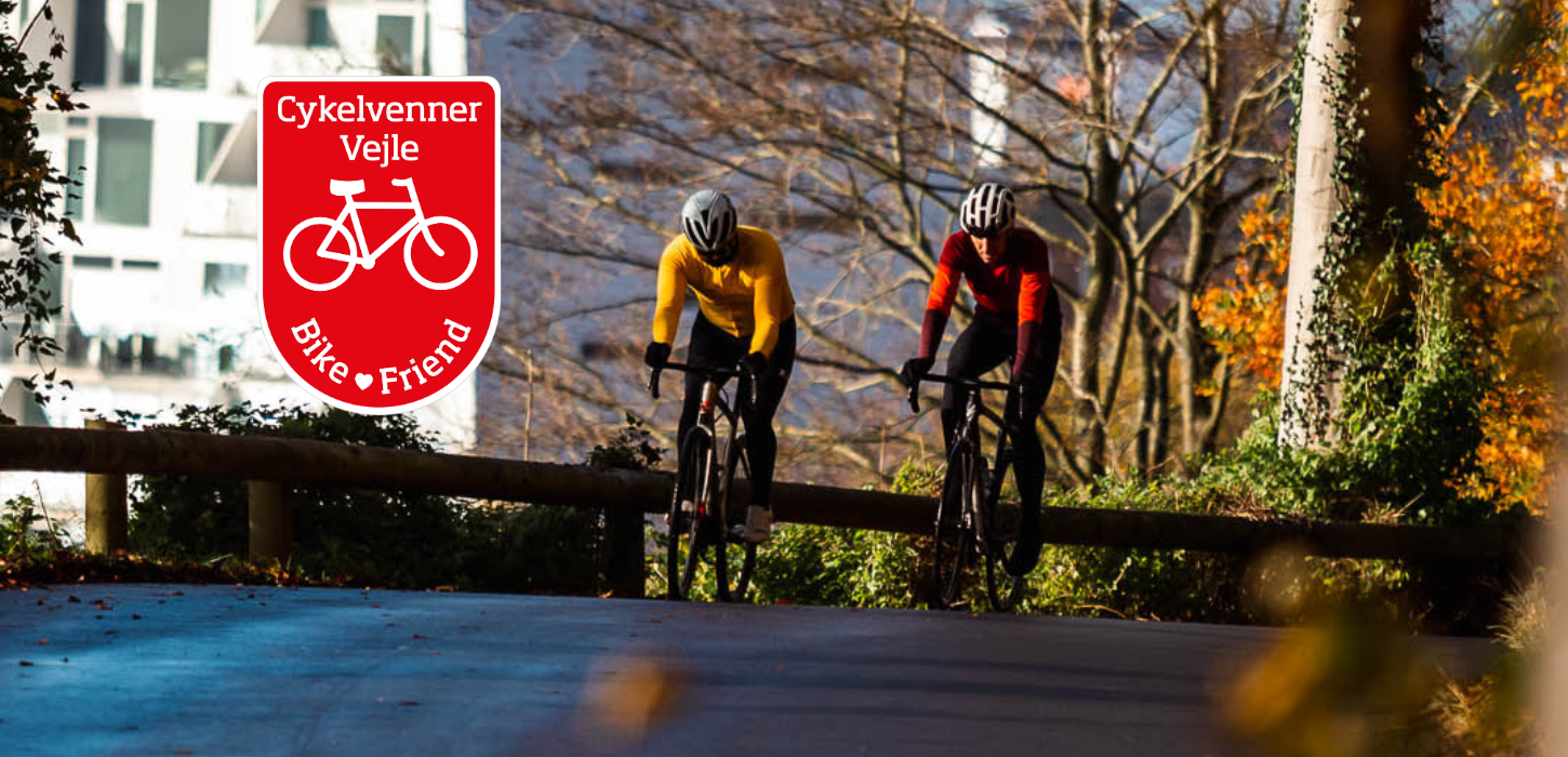 Bike Friends logo and two cyclists in Nørreskoven Vejle