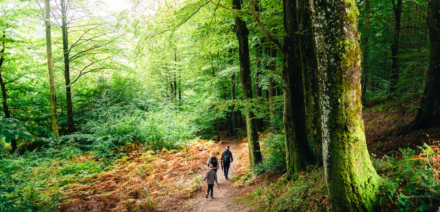 Familie på tur langs Grejsdalstien