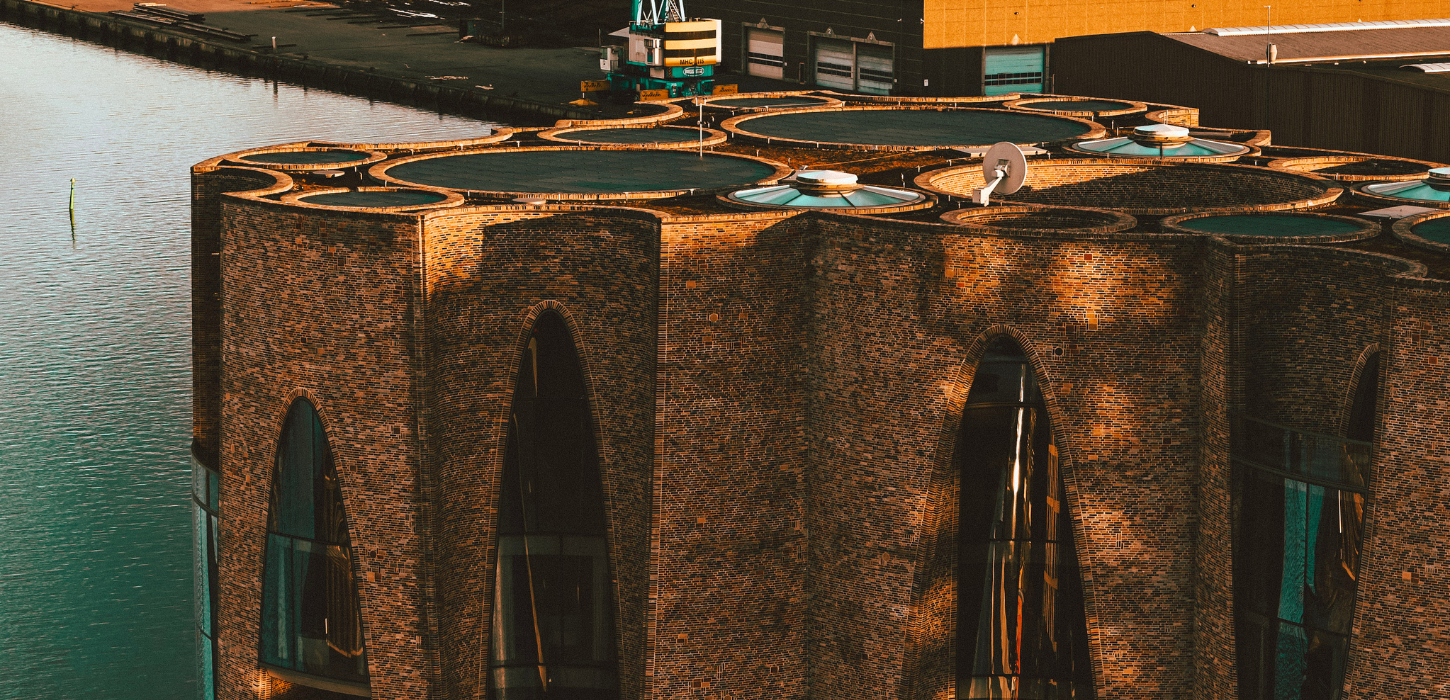 Fjordenhus in Vejle am Vejle-Hafen von oben gesehen