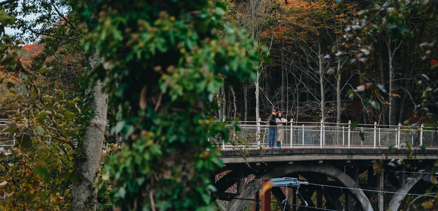 Couple on a walk on an autumn day by Nørreskoven in Vejle