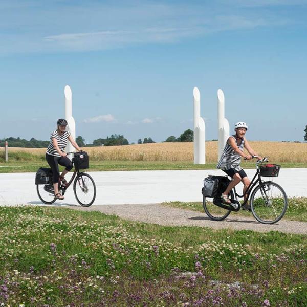 On bike at the Jelling Monuments