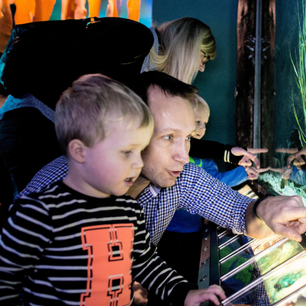 Family with children go exploring in the Økolariet