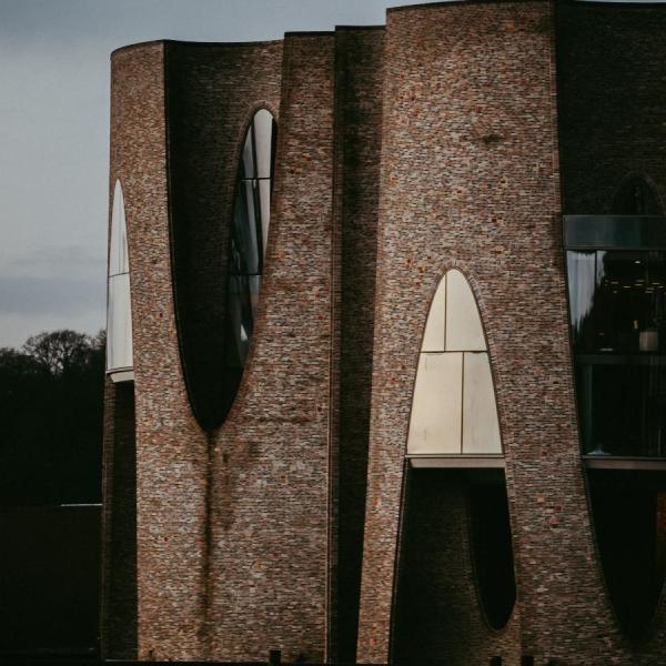 Fjordenhus in Vejle seen in the dark light of dusk