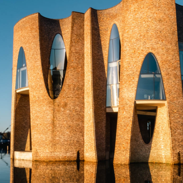 Fjordenhus in Vejle with sunset