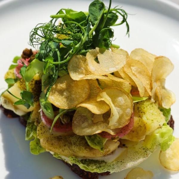 Unique open-faced sandwich at Restaurant Remouladen