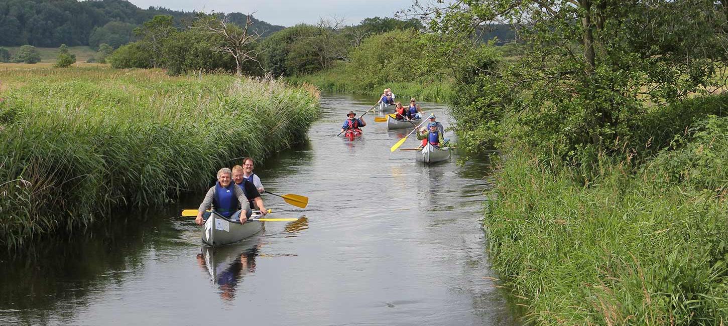 Families and friends canoe on Vejle Å