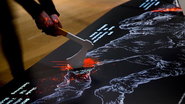 Kongernes Jelling exhibition with the dead warrior