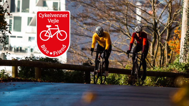 Bike Friends logo and two cyclists in Nørreskoven Vejle