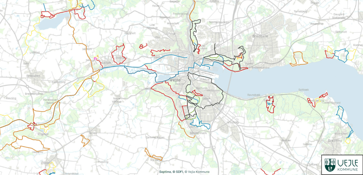 Map of hiking routes at udeliv.vejle.dk