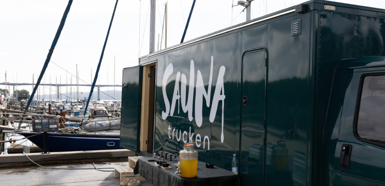 The sauna truck is permanently located by Vejle Fjord