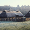 Houses in Vingsted Iron Age on a summer morning