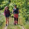 Two people are hiking along Hærvejen on a summer day