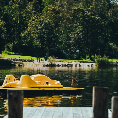 Pedal boat in the water at Fårup Lake