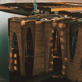 Fjordenhus in Vejle by Vejle harbor seen from above