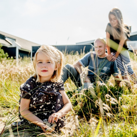 Family on holiday in a holiday home at Feline Holidays