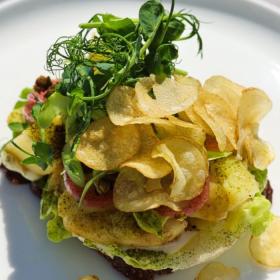 Unique open-faced sandwich at Restaurant Remouladen