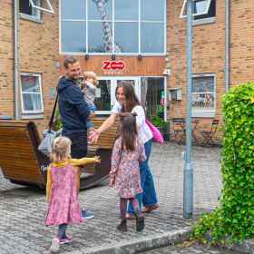 Family in front of Givskud Zoo Hostel